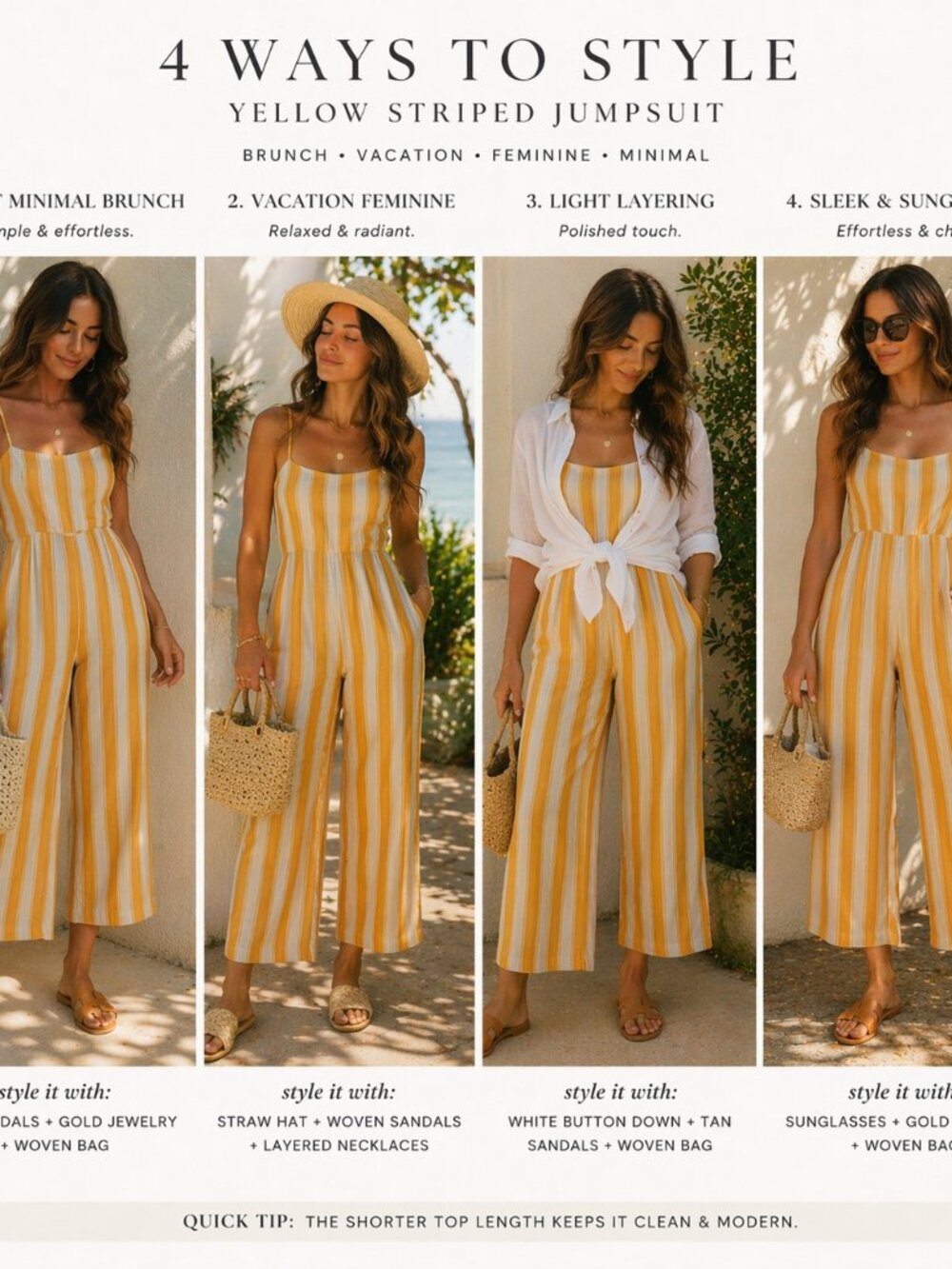 Women Yellow White Striped Wide Leg Jumpsuit Spaghetti Strap Cropped Summer M